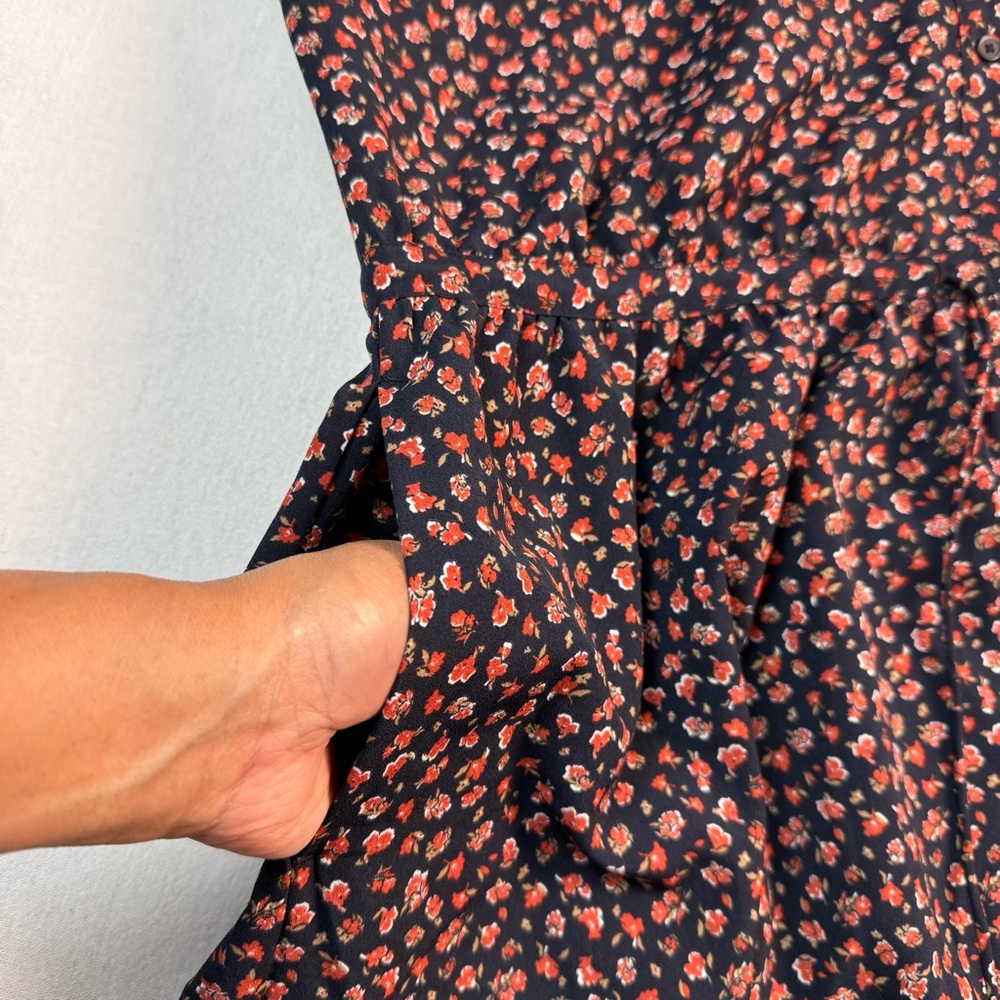 Uniqlo Floral Button Front Midi Dress Black Orange M Long Sleeve Cottagecore - Picture 6 of 14